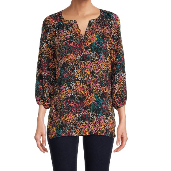 The Pioneer Woman Black and Floral Peasant Top Small - Picture 2 of 12